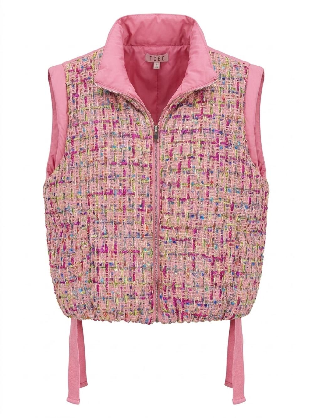 NWT Tcec Pink Tweed Collared Lined Sleeveless Jacket Women Size M